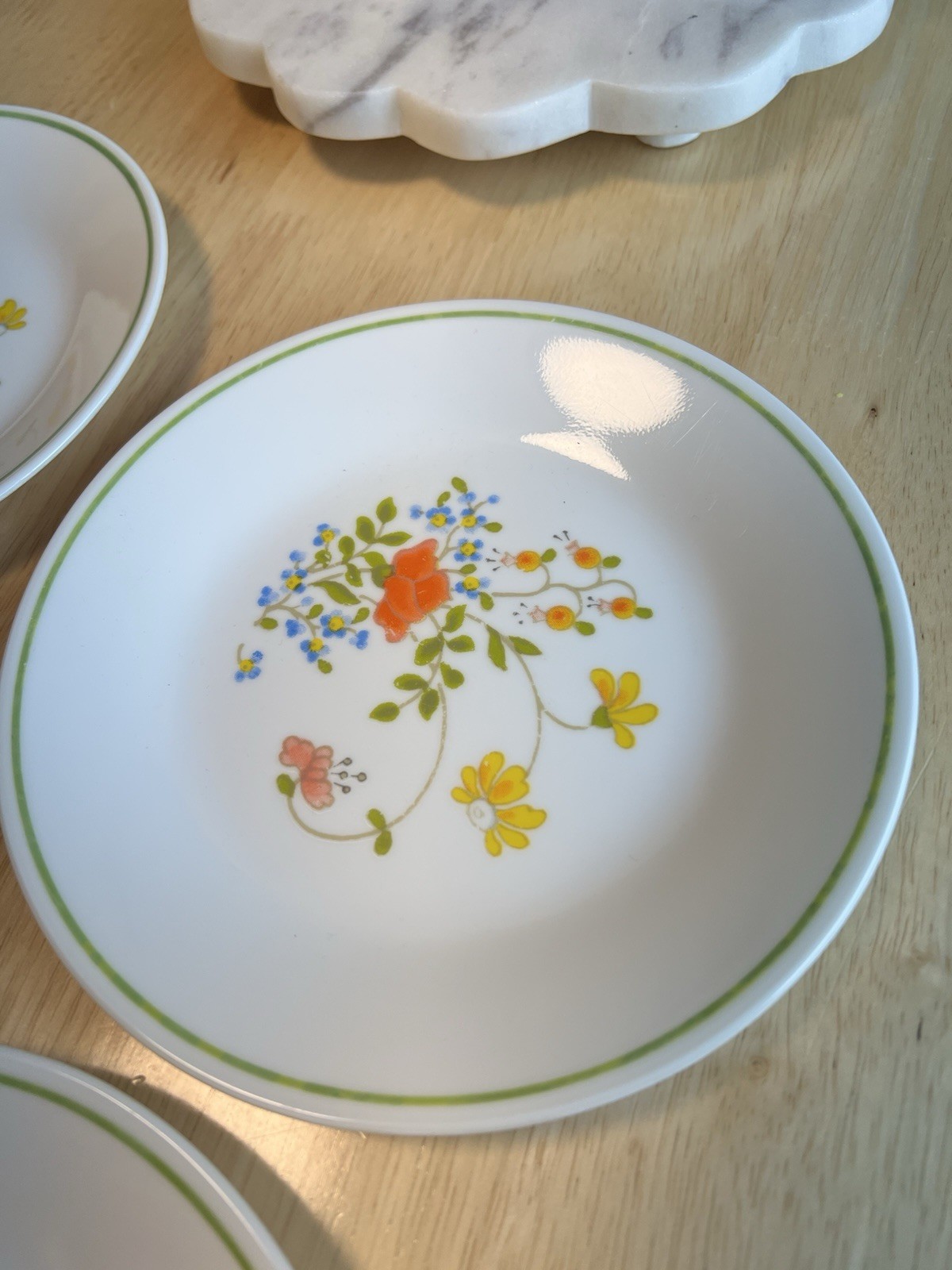 Corelle 4-Piece Wildflower Pattern 8.5in Plate Set Floral with Green Rim