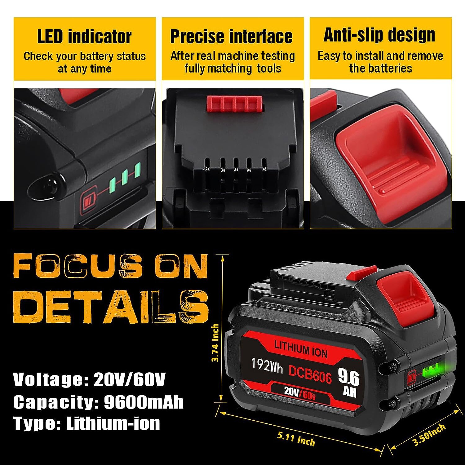 9.6Ah For DEWALT FLEXVOLT 20V/60V MAX Lithium-ion Battery DCB609 DCB606 DCB612