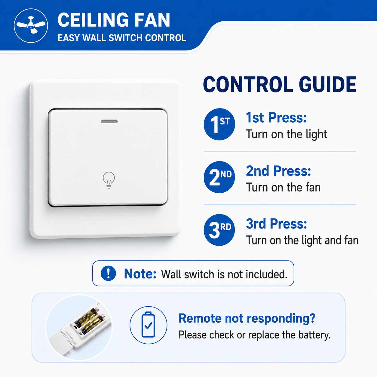 20 in Socket Ceiling Fan with Light Remote, E27 Screw In 40W Small Room Fan