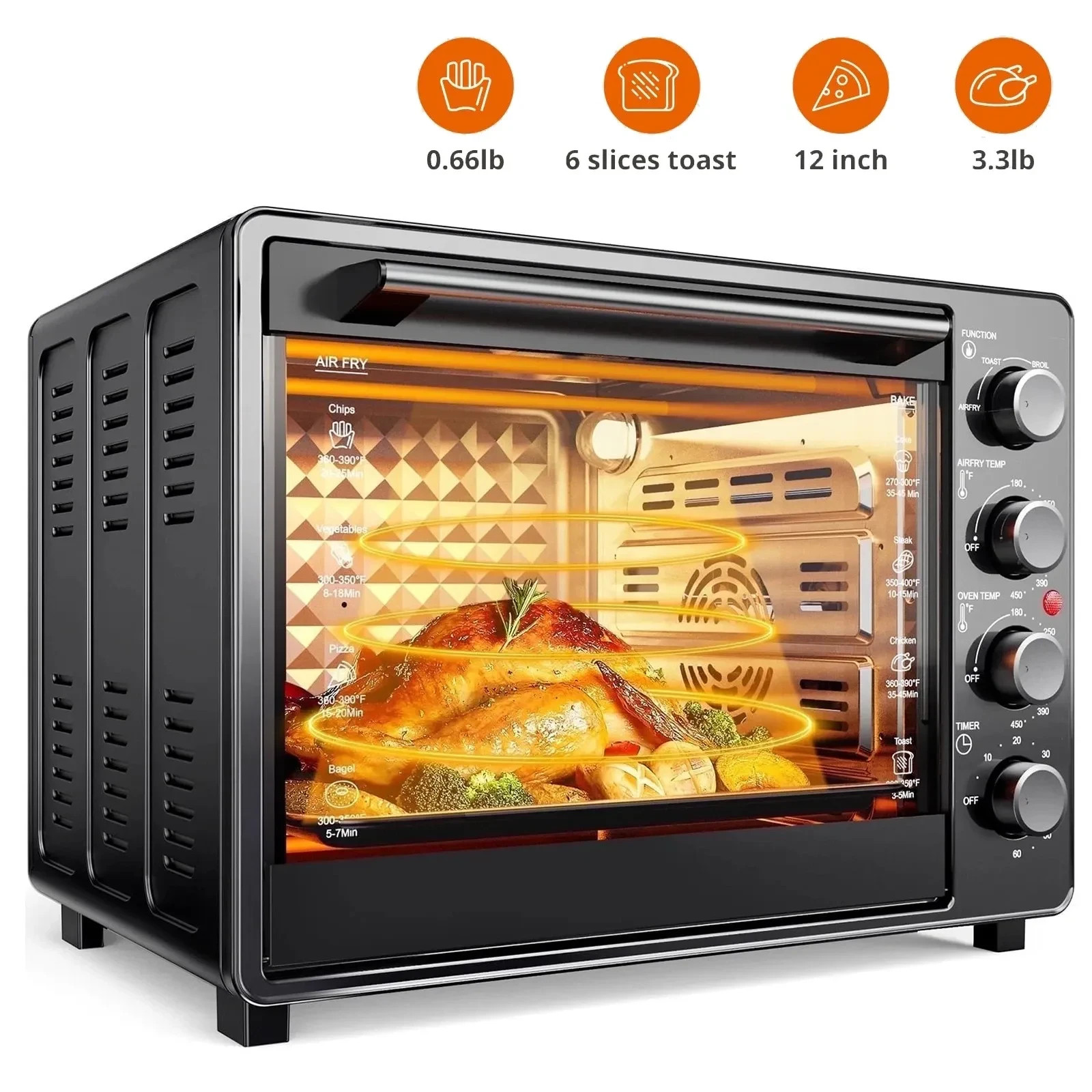34QT Air Fryer Toaster Oven Combo Extra Large Countertop Cooker 1500W Oil-Less