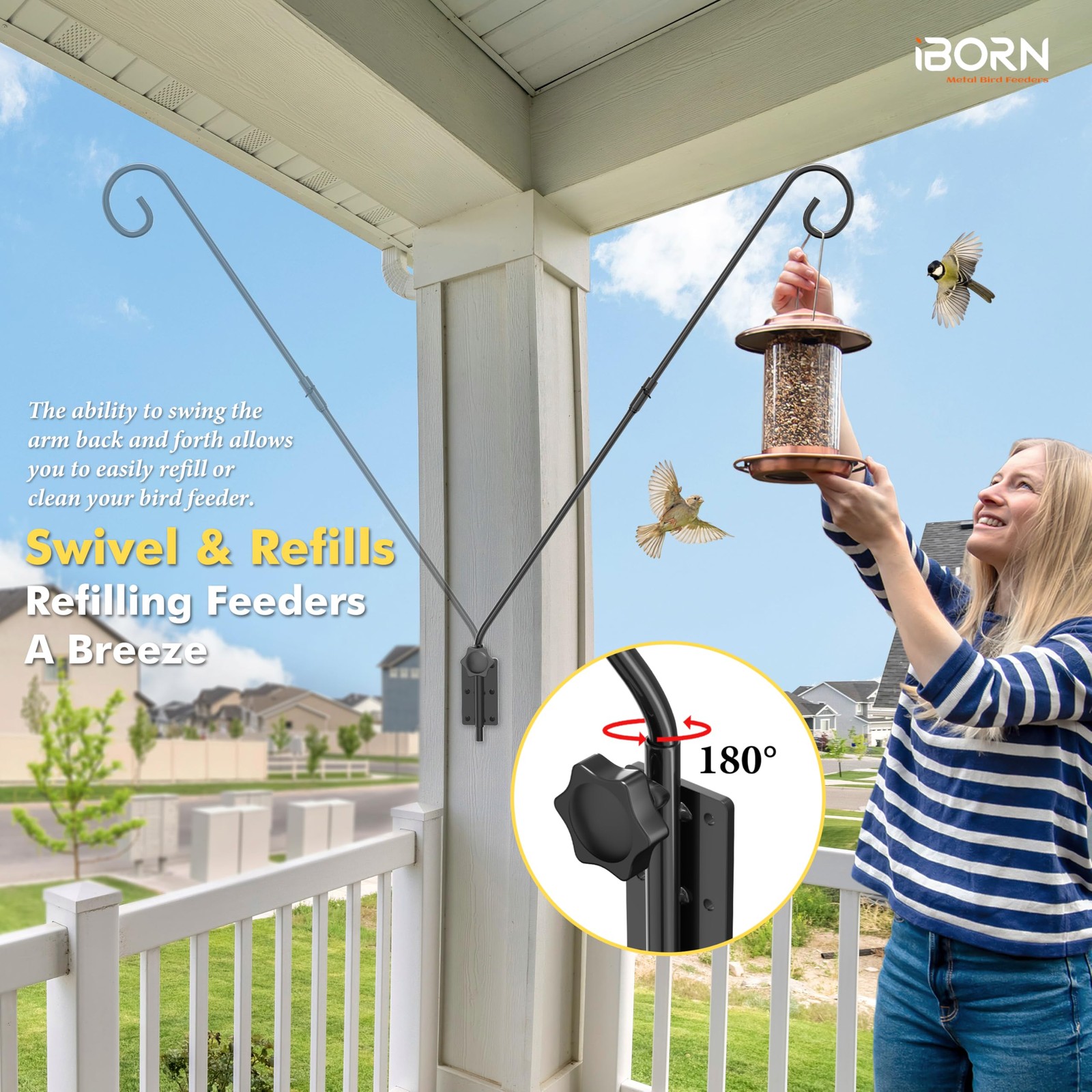 iBorn Wall Mount Deck Hook, 28″ Hummingbird Feeder Hanger, Heavy Duty Bird Fe…