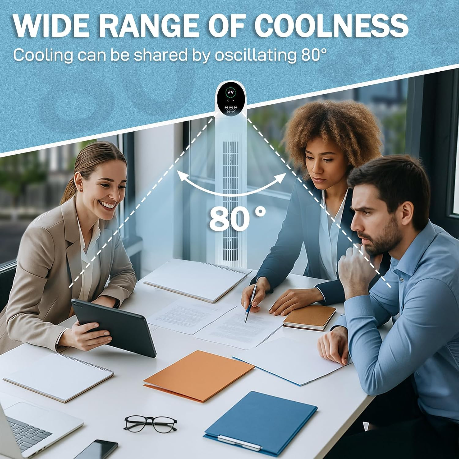 36″ Tower Fan for Bedroom, Bladeless Floor Fan with Remote Control, Digital Disp