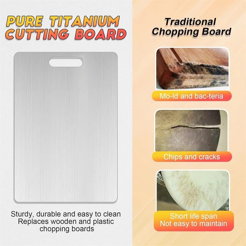 Titanium Cutting Board 100% Pure Non-Stick Double-Sided 11×15.5″ in for Kitchen