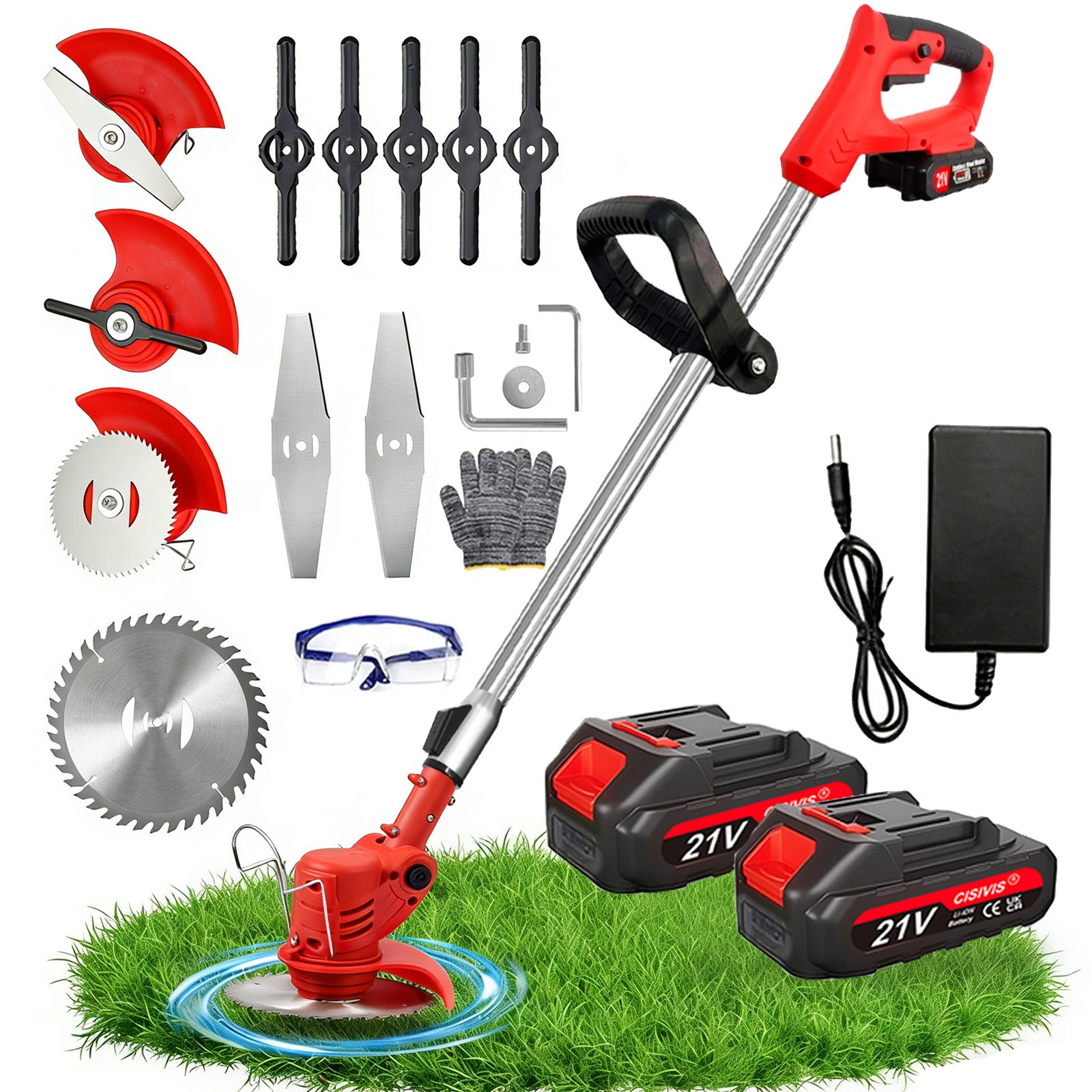 21V Electric Cordless Grass Trimmer Strimmer Garden Edger Cutter w/ 2 Battery