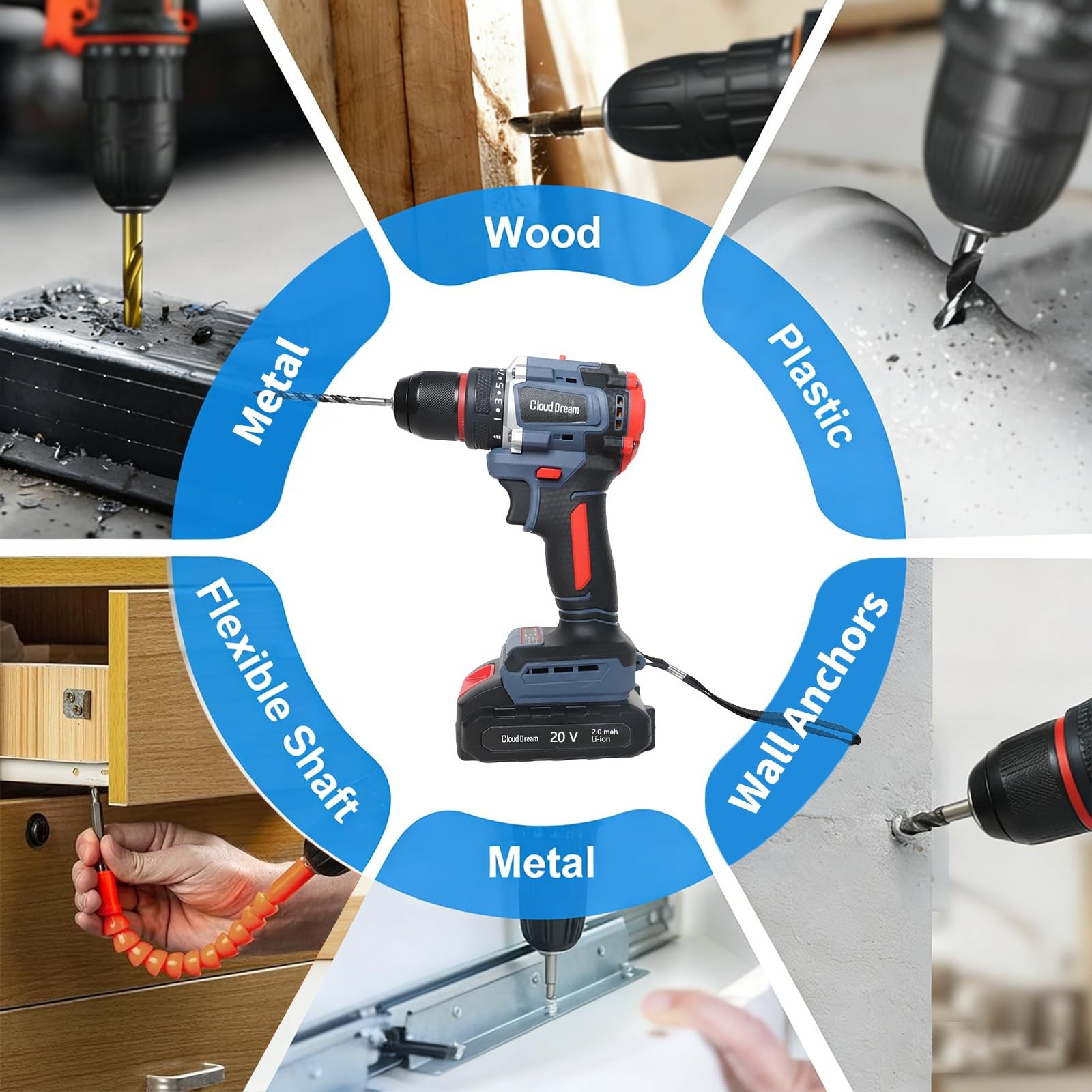 Cordless Drill Set,Electric Power Drill with 2 Battery,60N.m,21+1 Torque,2 Varia