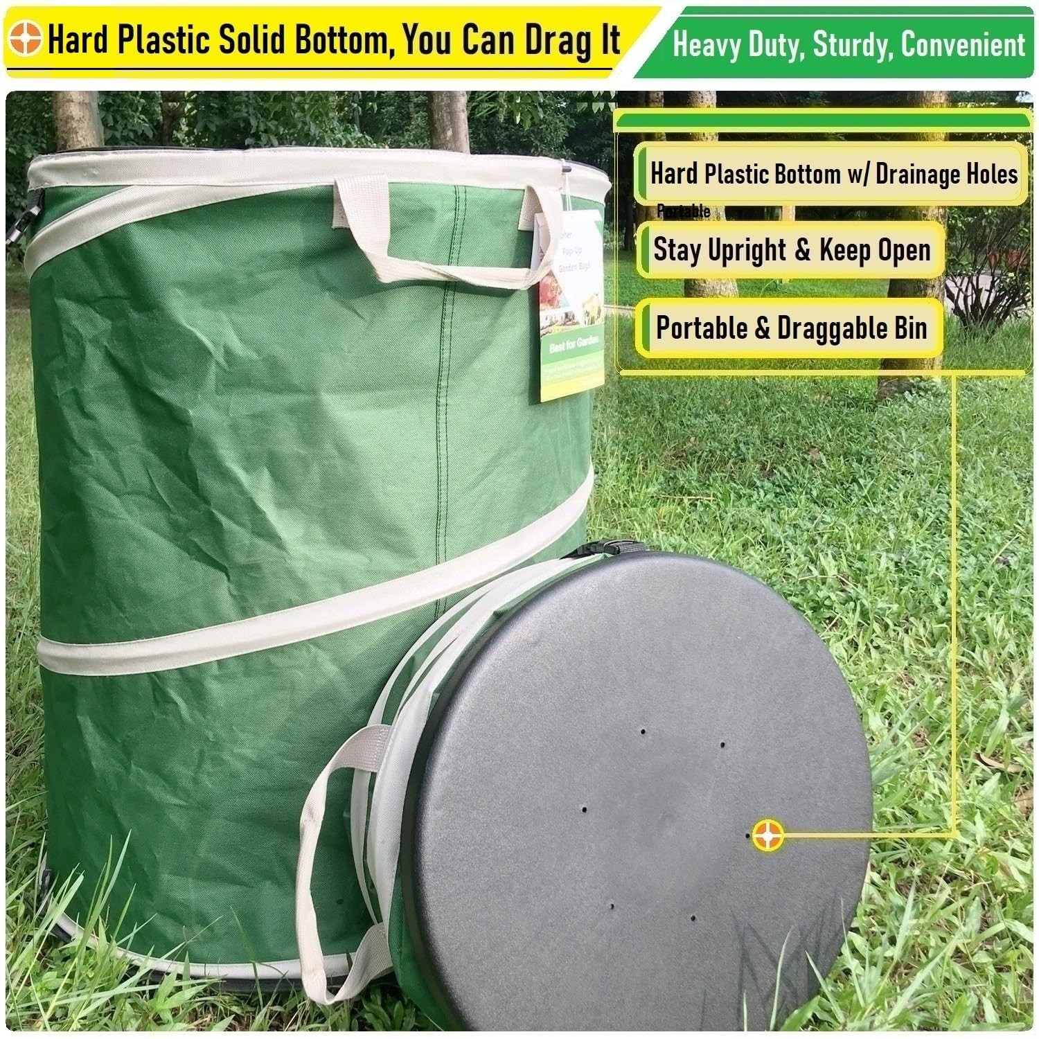 46-Gallon Collapsible Trash Can (22×28 in) Hard-Shell Bottom Yard Garden Bag,…