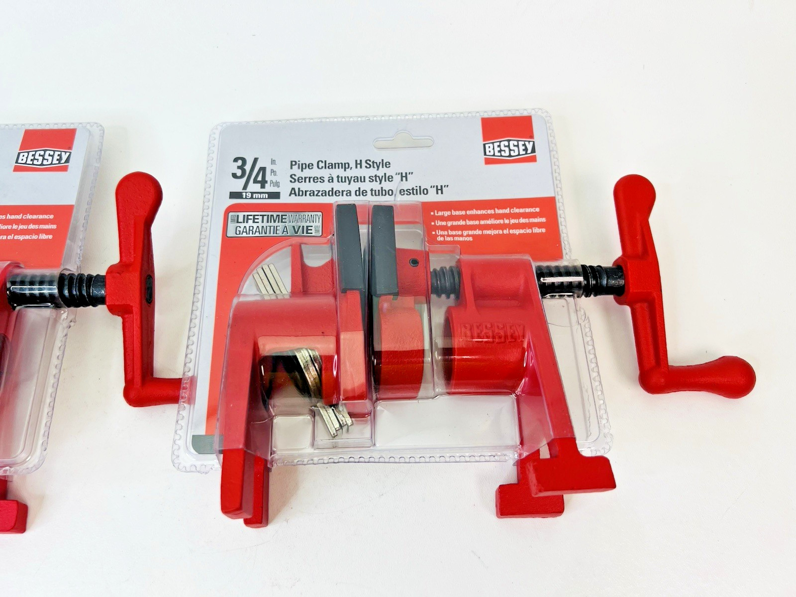 Lot of 2 Bessey BPC-H34 3/4-Inch H Style Pipe Clamp Red 19C750