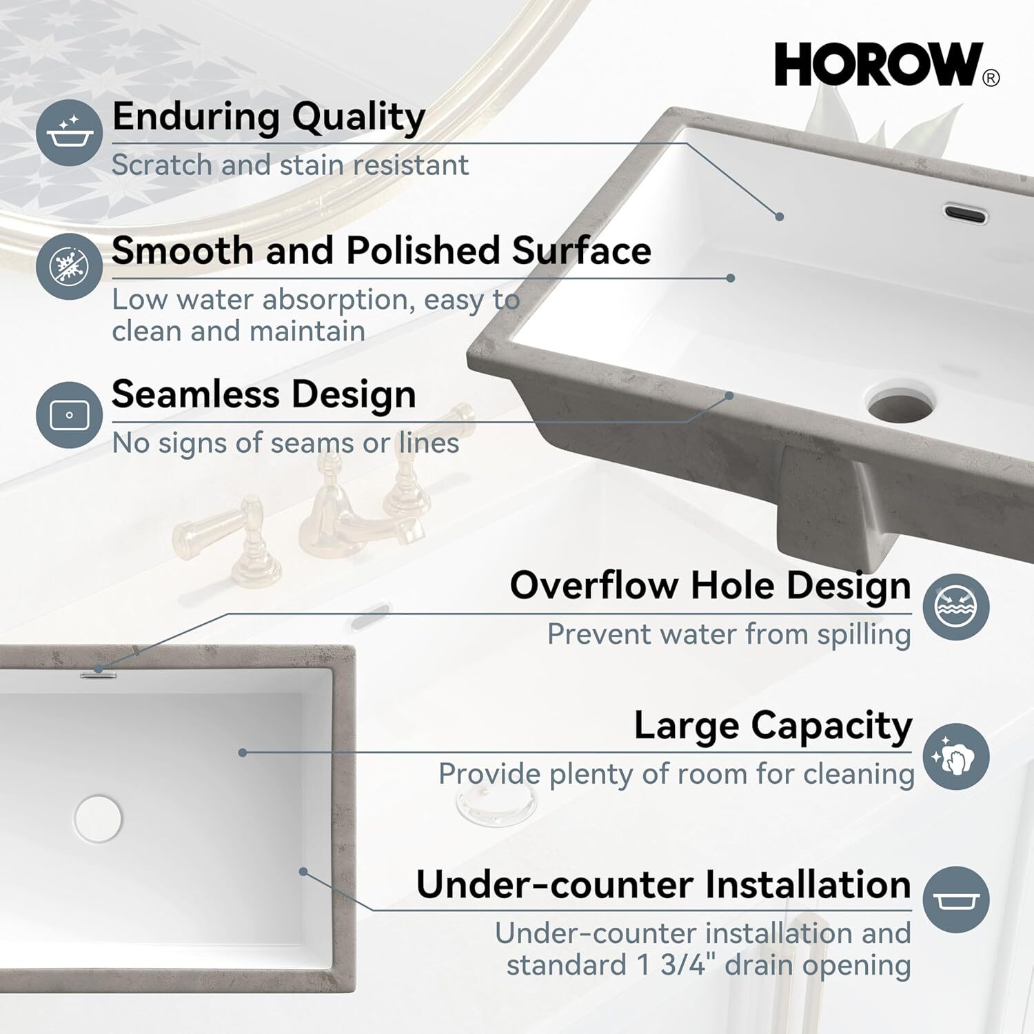 24” Rectrangle Undermount Vitreous Ceramic Lavatory Vanity Bathroom Sink White