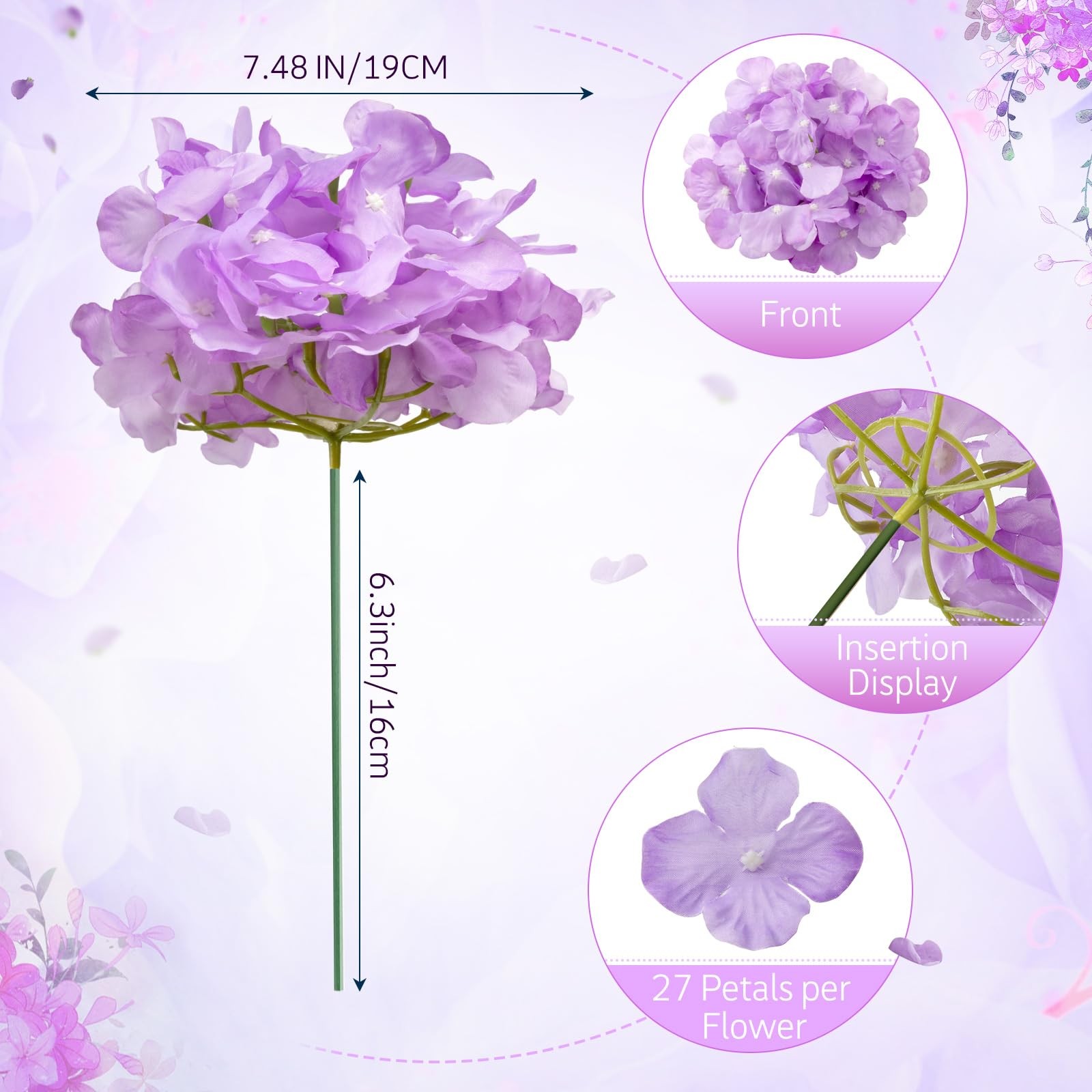 Tigeen 100 Pcs Hydrangea Artificial Flowers Bulk 7.48 Inch Artificial
