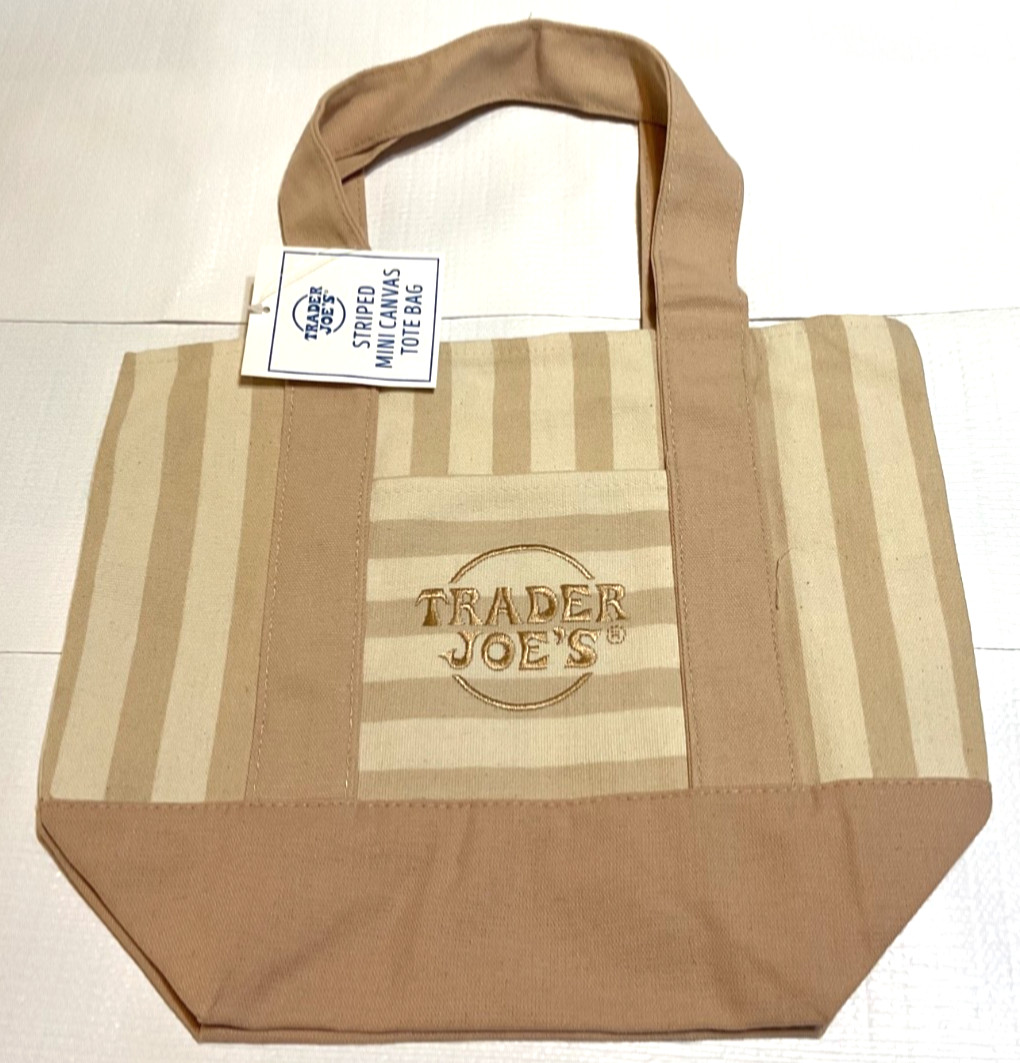 Trader Joe’s Mini Canvas Tote Bag-4 pack Striped Green, Pink, Blue, and Brown