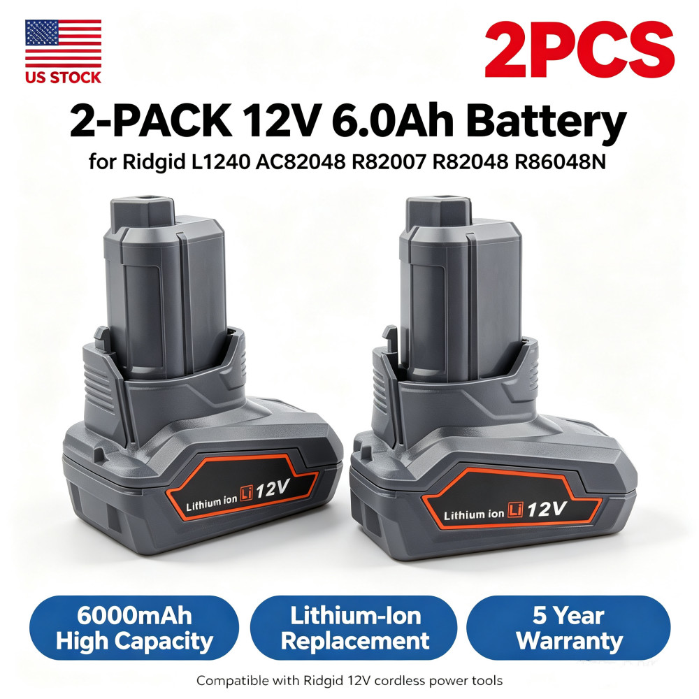 2PACK Battery For Ridgid 12V Lithium 6.0Ah L1240 AC82048 R82007 R82048 R86048 US