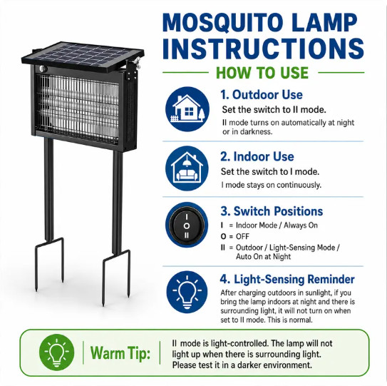 Solar Bug Zapper Outdoor Waterproof Mosquito Fly Killer Smart Sensor Solar Recha