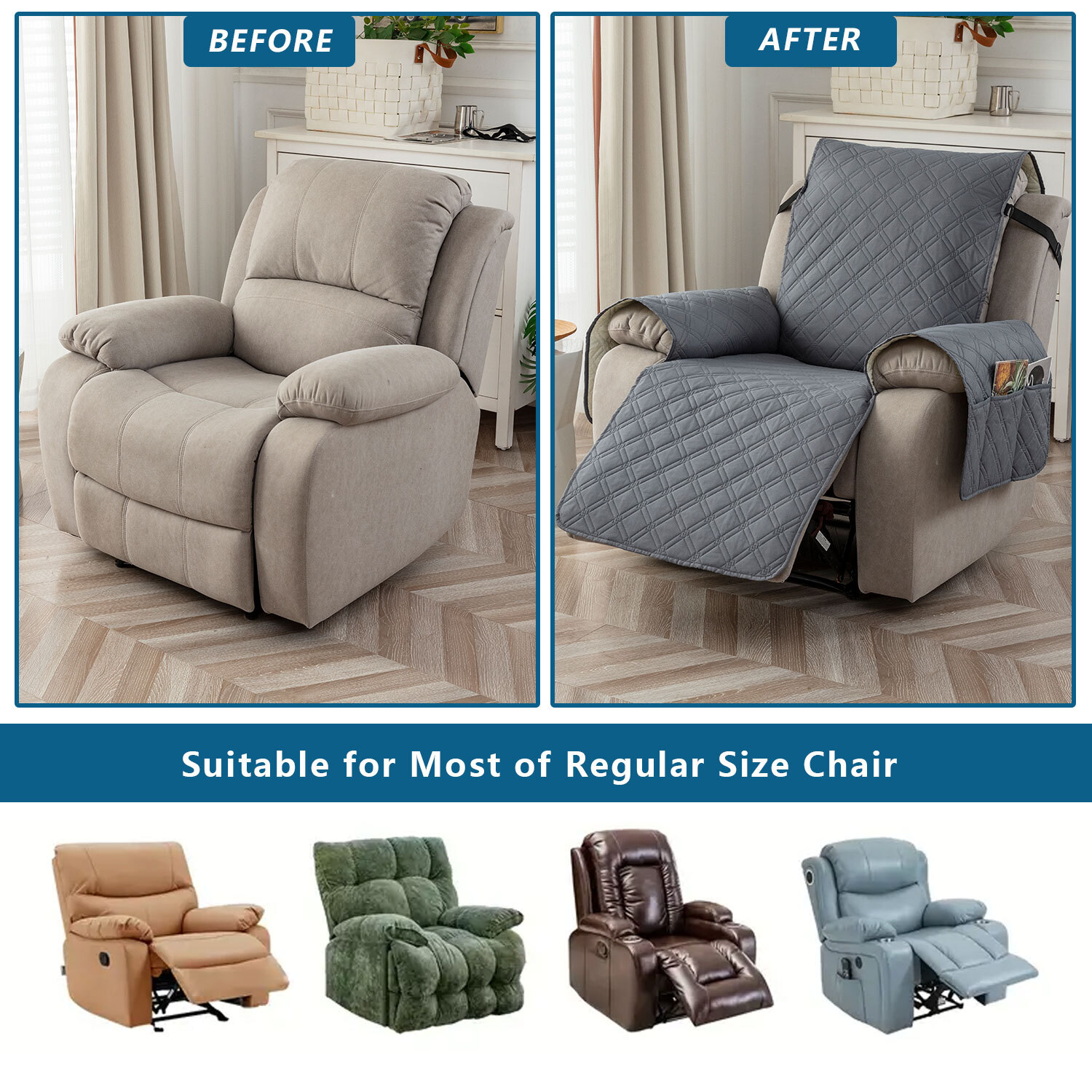 100% Waterproof Recliner Chair Cover Non Slip Recliner Covers for Recliner Chair