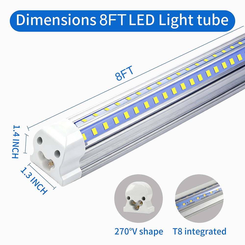 T8 2ft 3ft 4ft 5ft 6ft 8ft LED Shop Light Fixture 6500K Garage Tube Light Bulbs