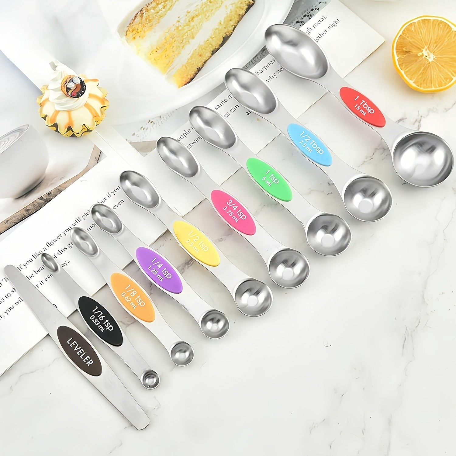 9pcs Magnetic Measuring Spoon Set, Dual-Sided Tea Spoons with Leveling Tool