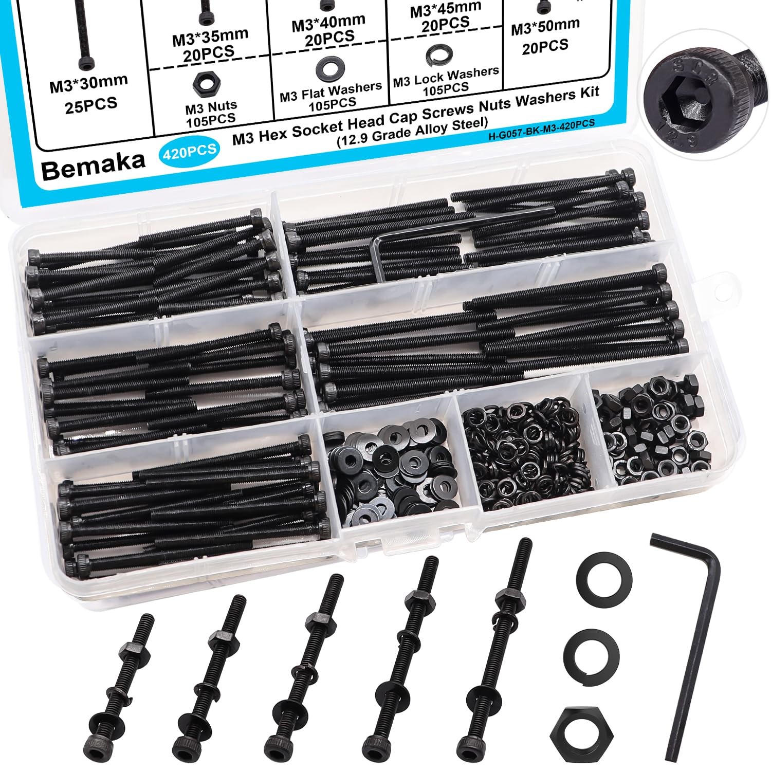 M2/3/4/5/6 Hex Button/Socket Head Cap Screws Bolts Nuts Washers Assortment Kit