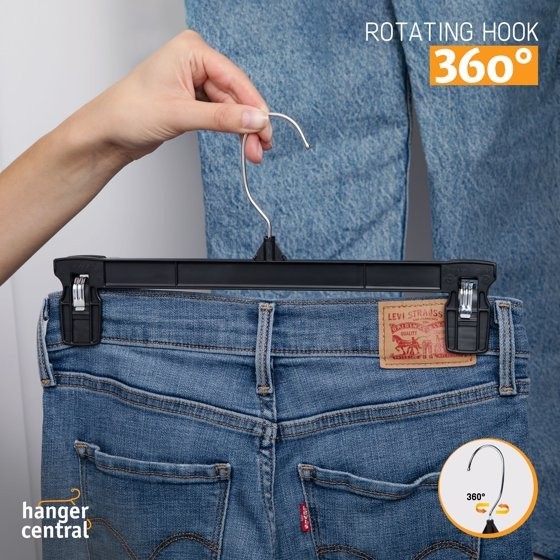 Hanger Central 25 Pack Black Plastic Pants Hangers with Extra Long Clips 12 inch
