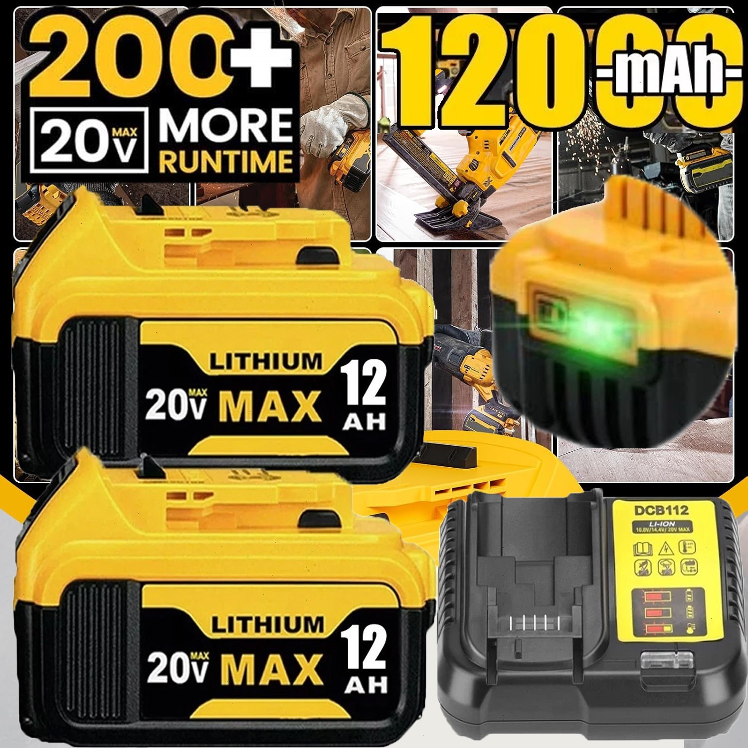 2PACK For DeWalt 20V 20 Volt Max XR 12.0AH Lithium Battery DCB206-2 AND Charger