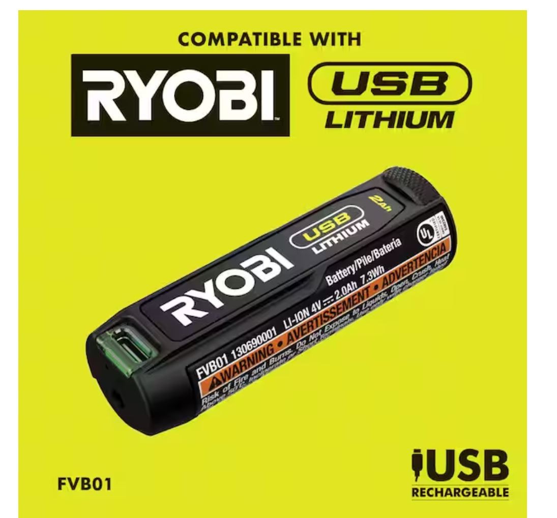 Ryobi USB Lithium Glue Pen Kit with 2.0 Ah USB Lithium Battery – Charging Cable