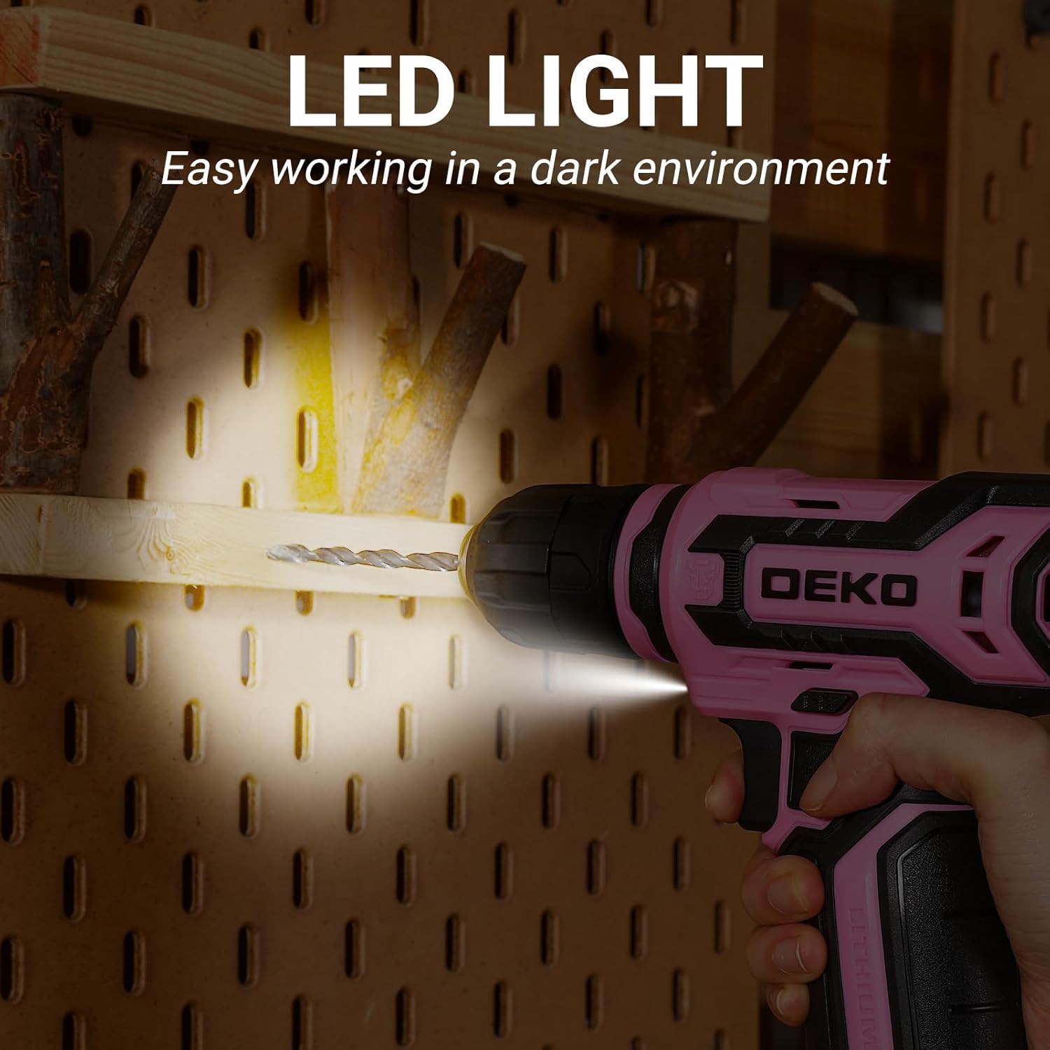 DEKOPRO 12V Cordless Power Drill Set, Pink, 800RPM Electric Drill with Tool Kit