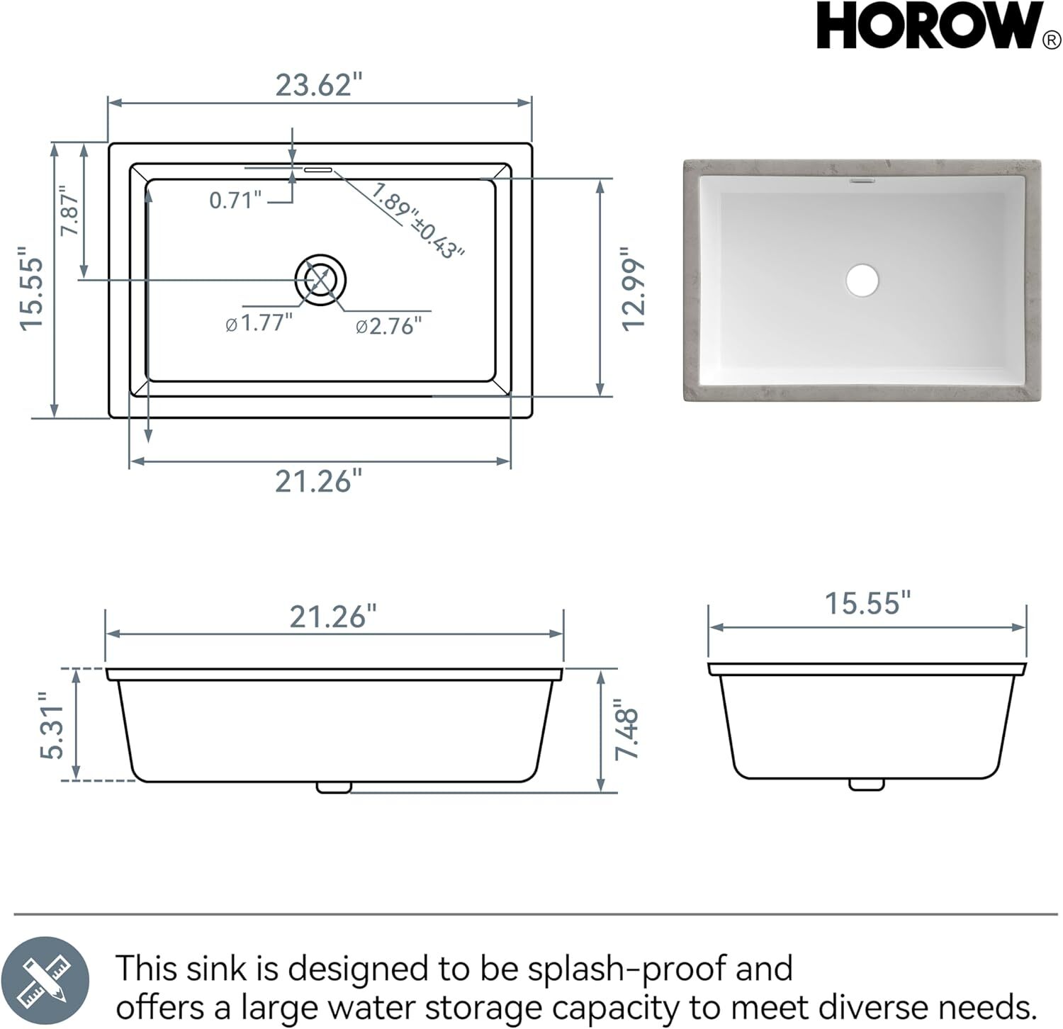 24” Rectrangle Undermount Vitreous Ceramic Lavatory Vanity Bathroom Sink White
