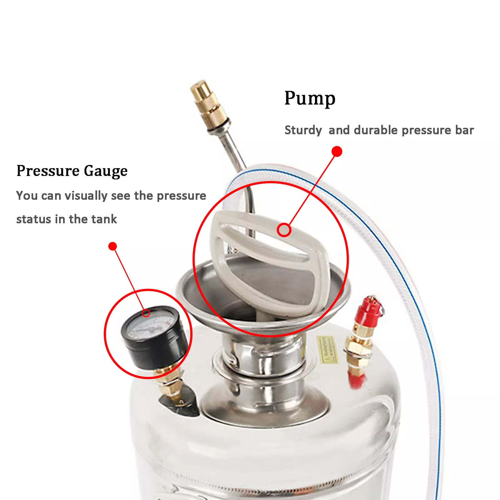 Stainless Steel Sprayer Pump Sprayer W/ Adjustable Nozzle Hose 1/1.5/2/3/3.5Gal