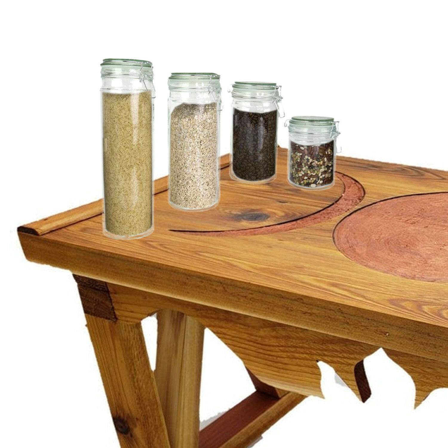 4 Coordinating Glass Storage Jars Canisters Containers Sealing Hinged Lids – New