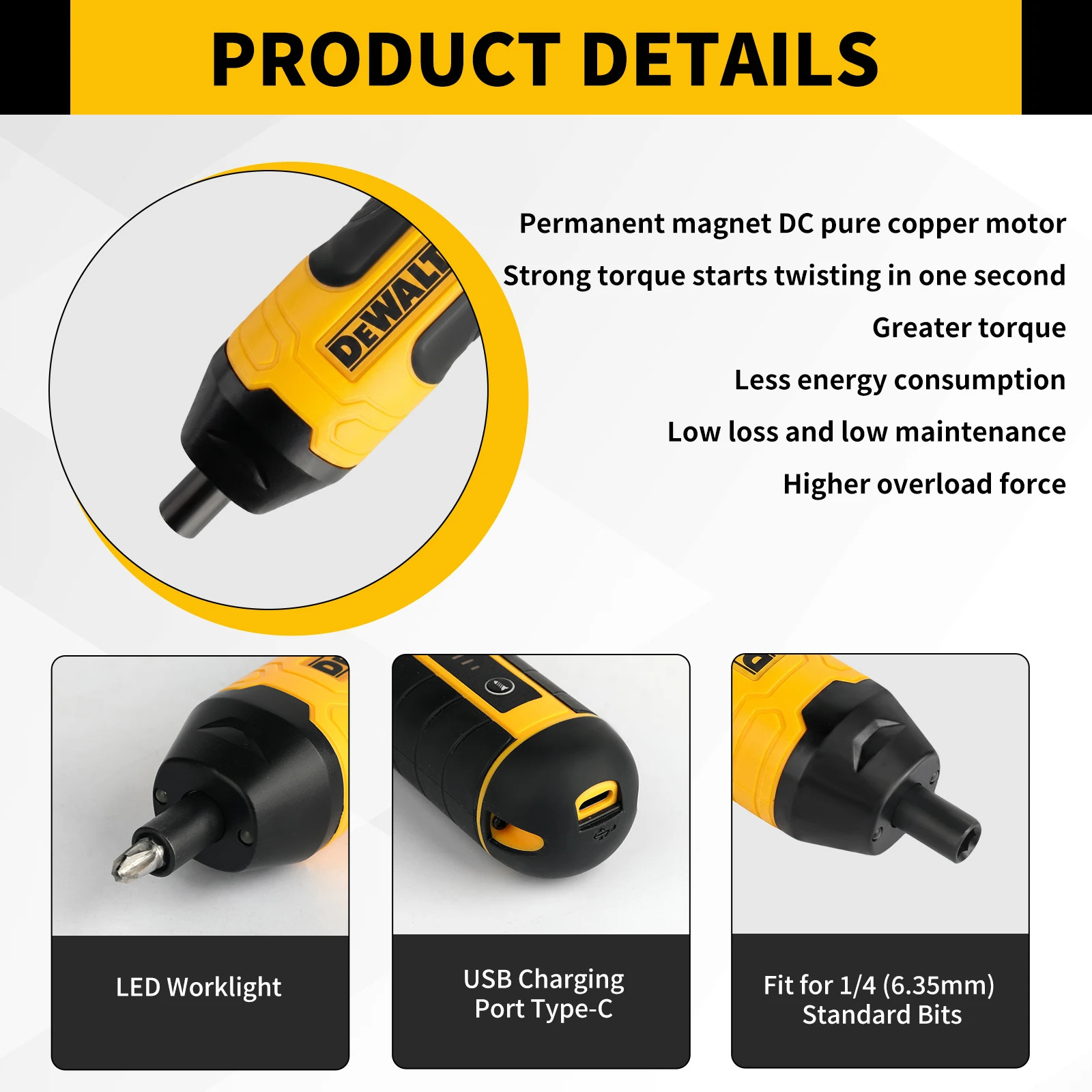 DEWALT 3.6V Cordless Electric Screwdriver 5N.m 1/4″ Hex Chuck 1300mAh Li-ion Bat