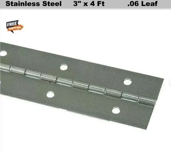 Stainless Steel Piano Hinge 3″ x 4 Feet Continuous Non-removable Pin (Leaf .06″)