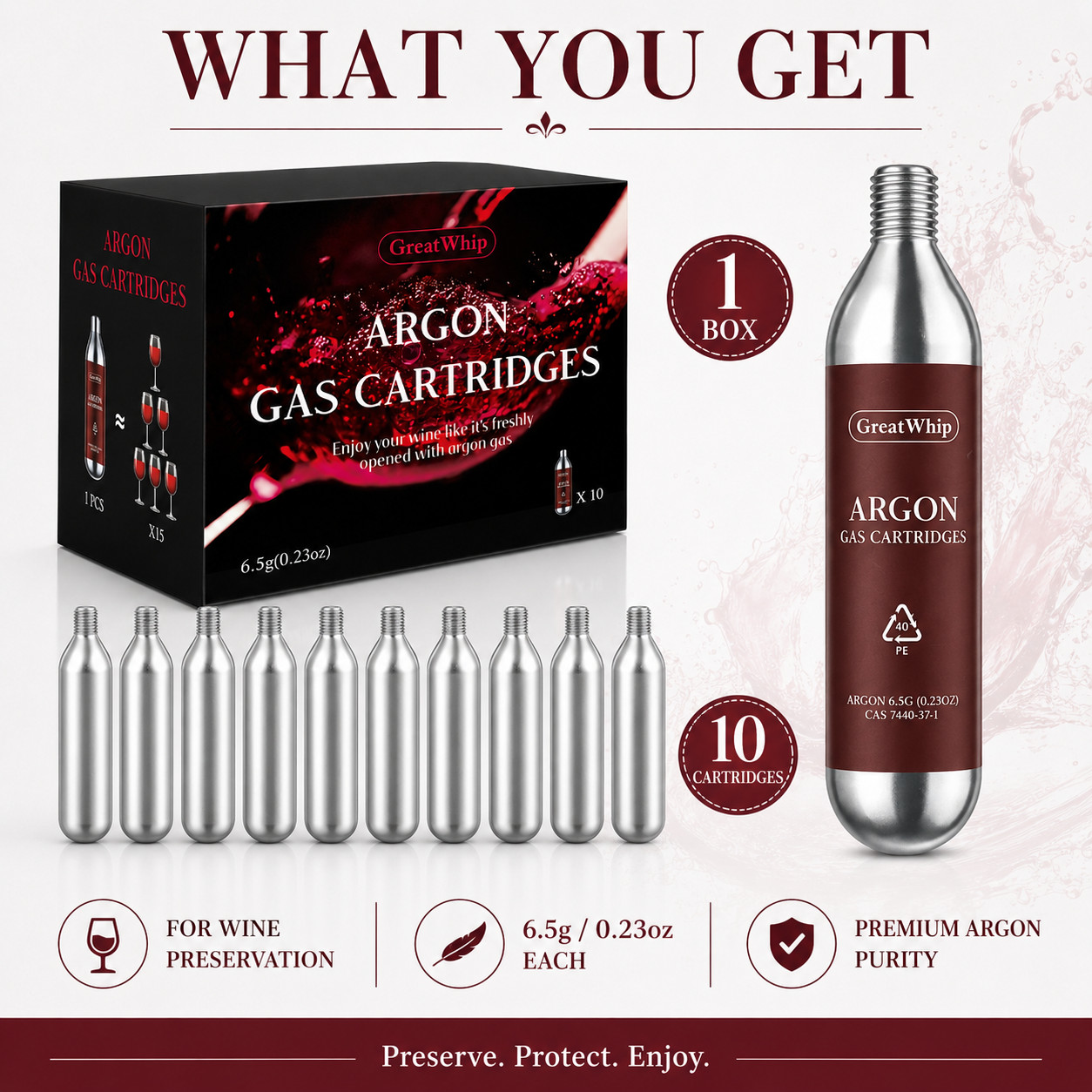 Argon Gas Capsules 10PCS for Coravin Wine Preservation System GreatWhip