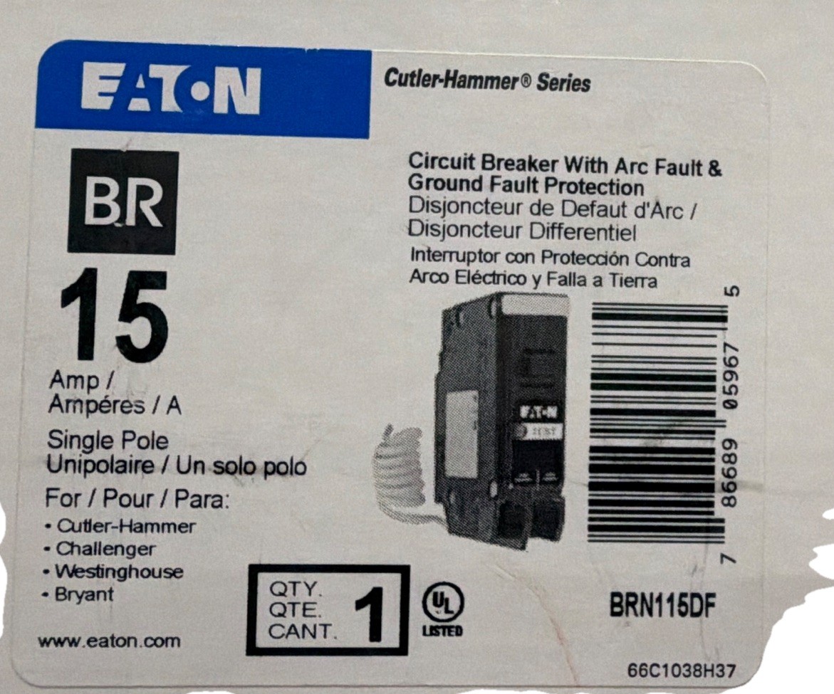 Eaton BRN115DF BR 15A 1-Pole Dual Function AFCI/GFCI Circuit Breaker