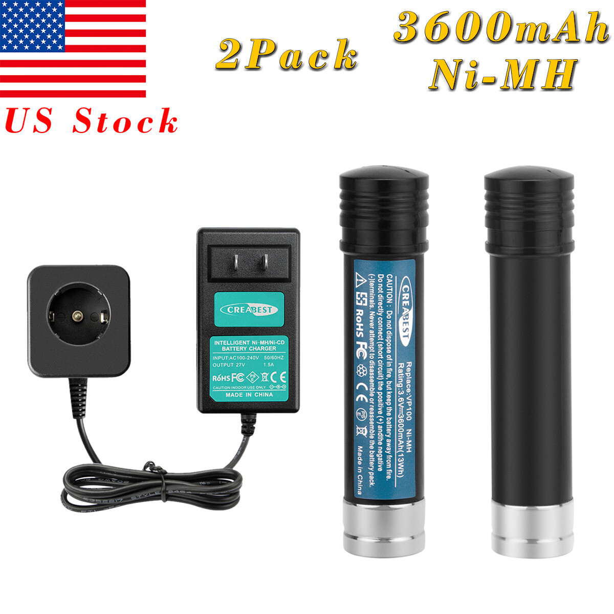 3.6V 3.6Ah Ni-Mh Battery/Charger For Black Decker Versapak VP-100 VP105 VP110