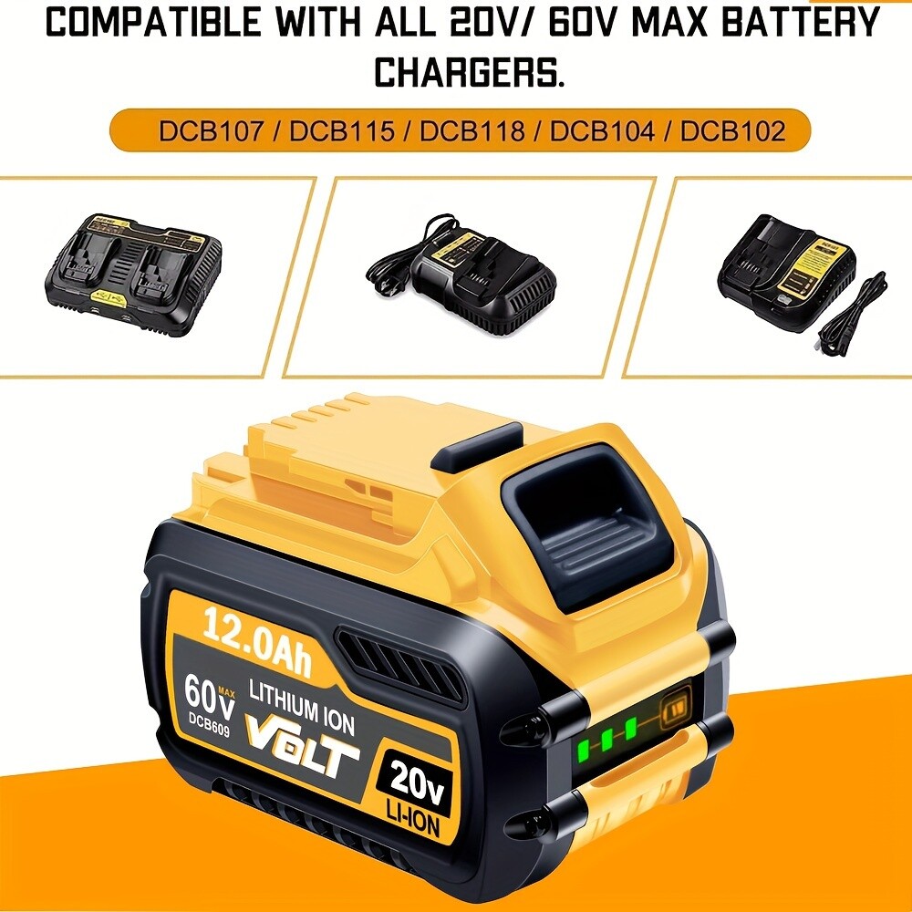 12.0Ah For DEWALT FLEXVOLT DCB609 20V/60V MAX Lithium-lon Battery DCB606 DCB612