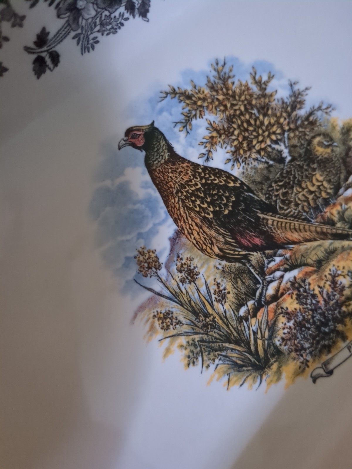 Churchill Vintage Game Pheasant Rectangular Porcelain Baking Dish Black Floral