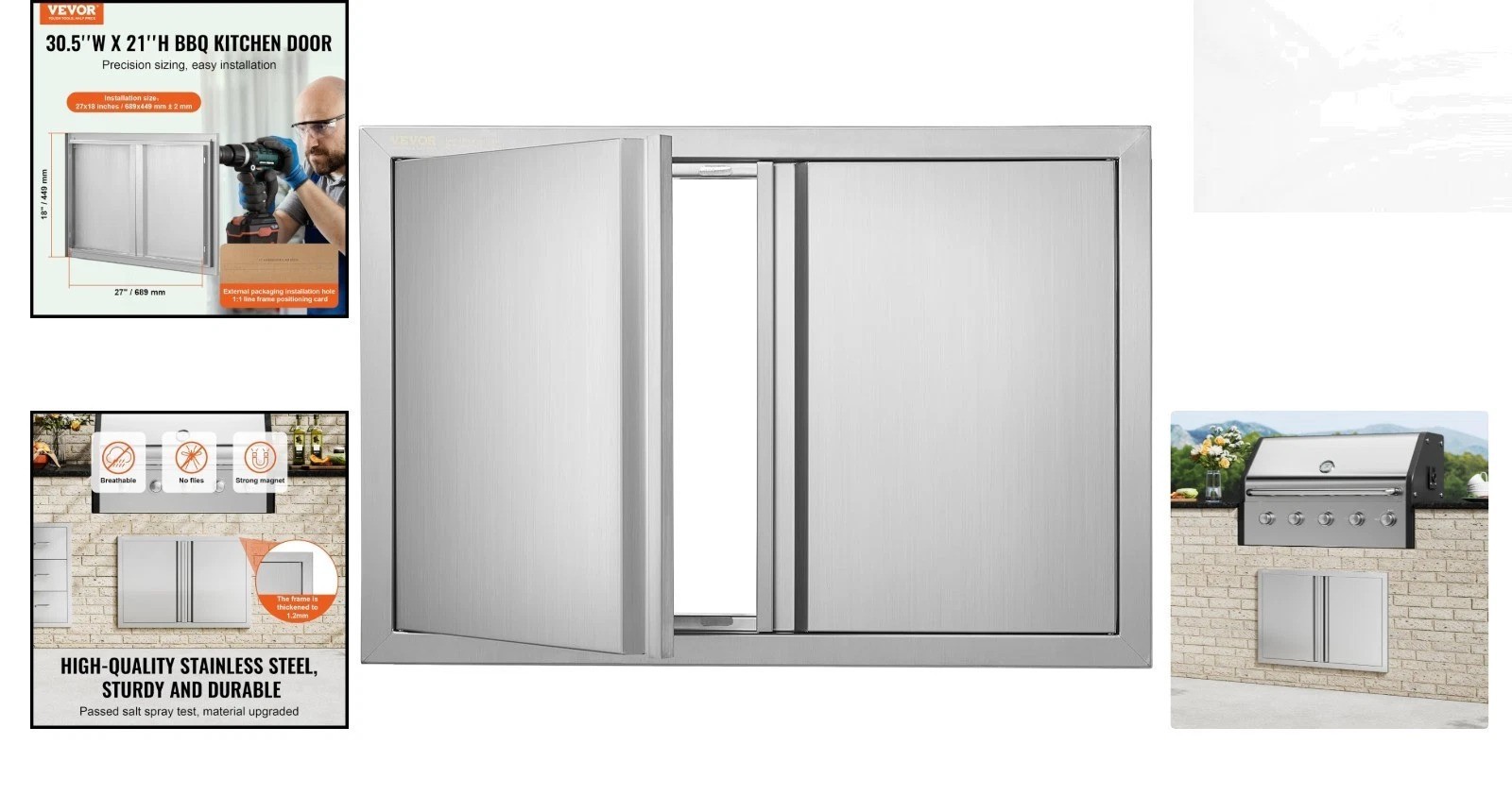 Reversible Outdoor Kitchen BBQ Access Door – 30.5W x 21H Inch Stainless Steel