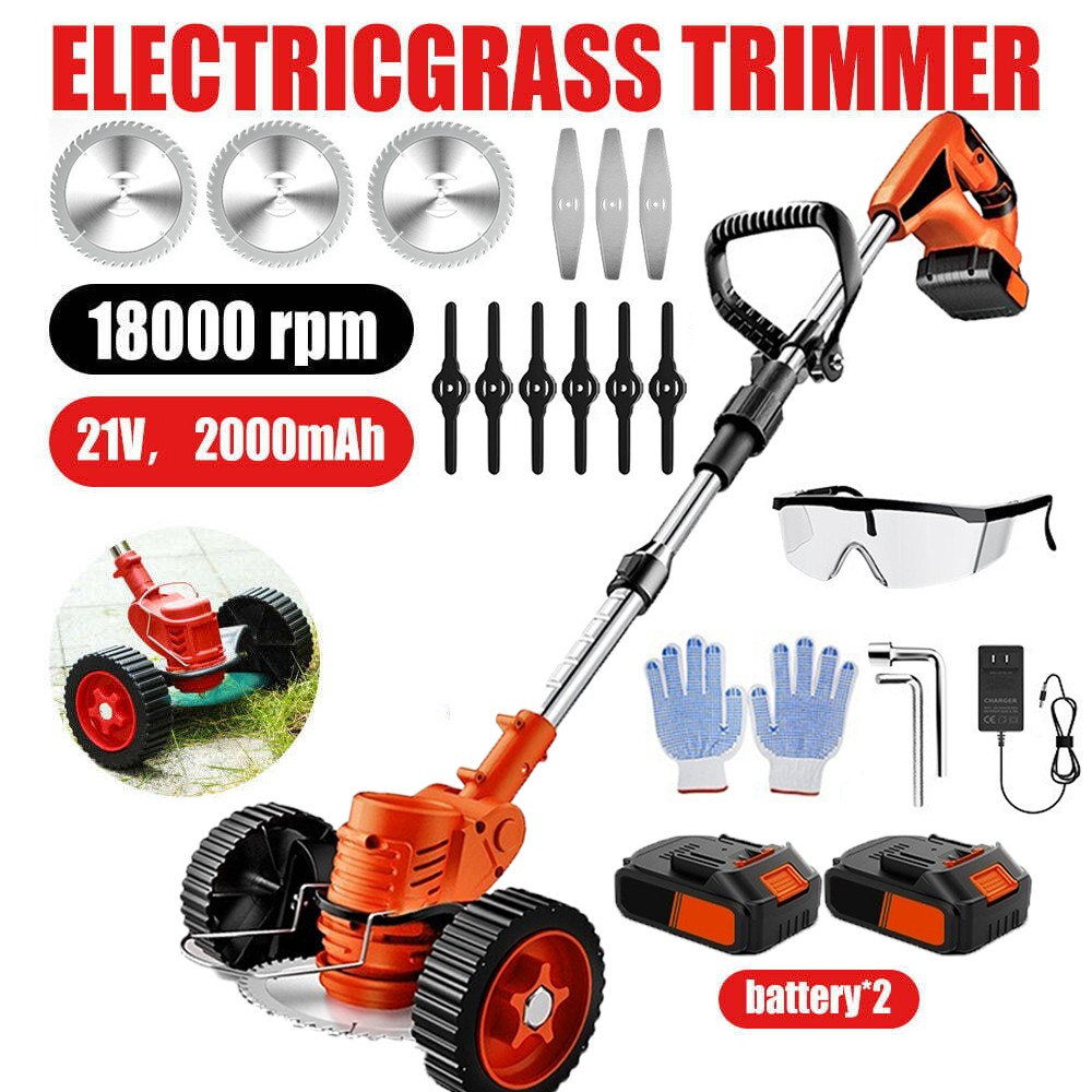 Electric Cordless Grass String Trimmer Lawn Edger Weed Wacker Cutter + 2 Battery