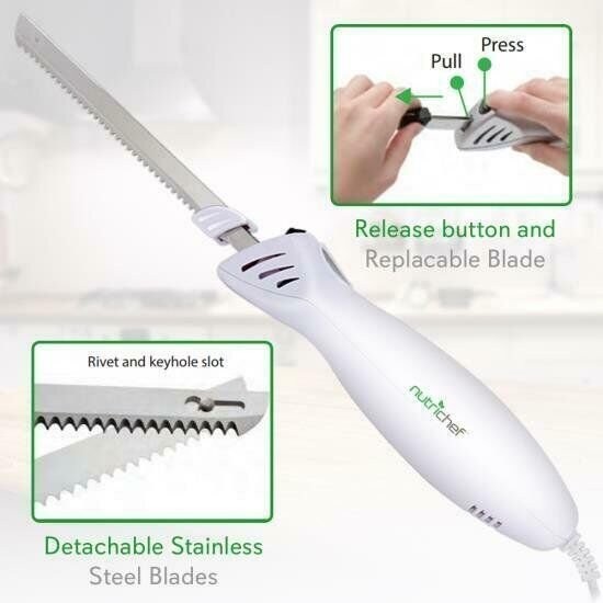 Nutrichef PKELKN16 Portable Electrical Food Cutter Knife Set with Bread Carving