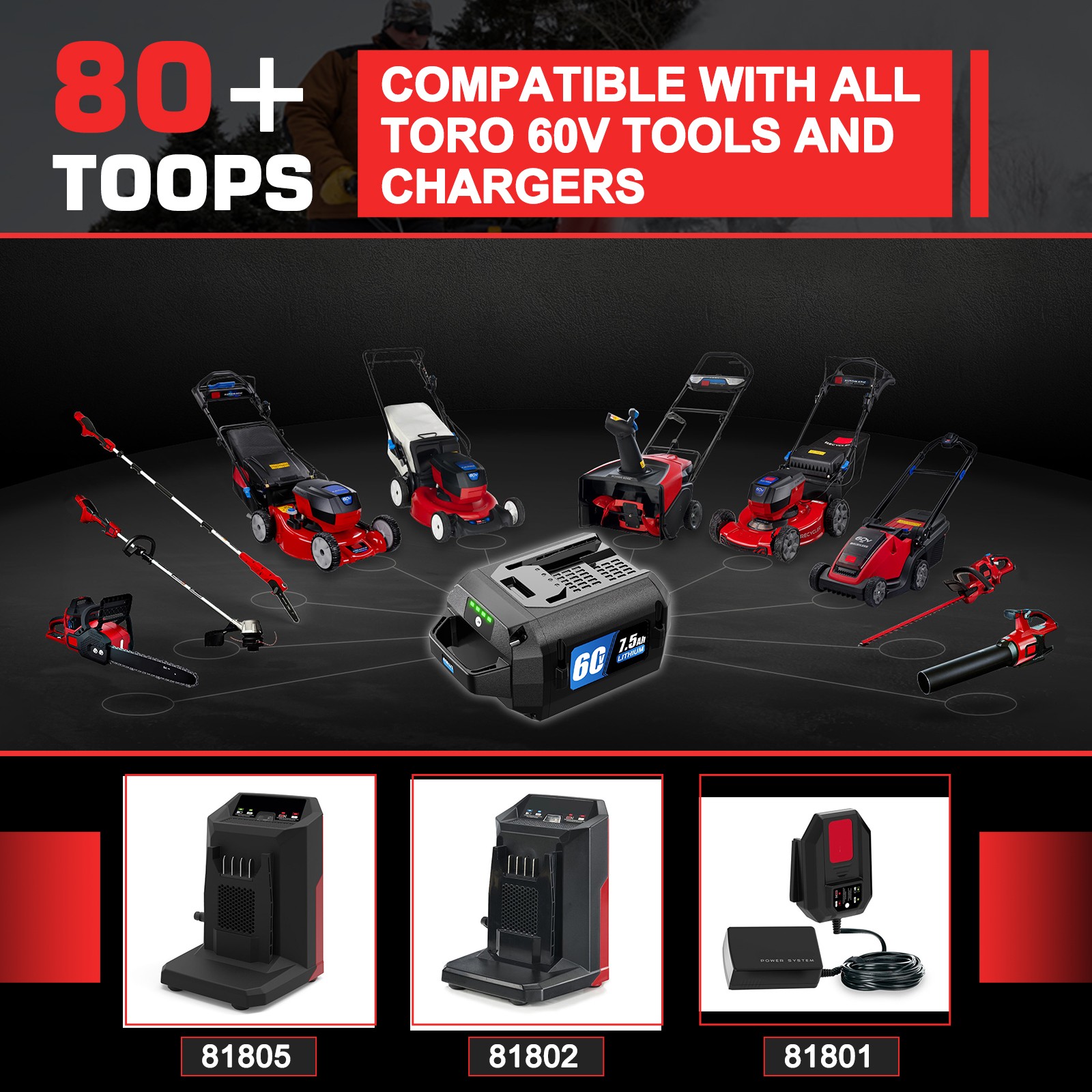 60V 7.5Ah Lithium-ion Battery for ‎Toro 60V Battery L108 L135 L216 L324 L405 886