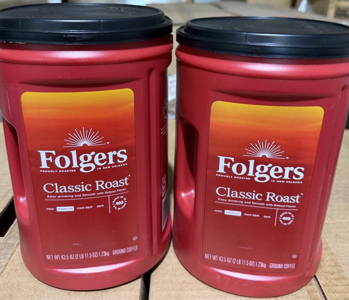 Folgers Classic Roast Medium Roast Ground Coffee, 43.5 oz (2 Pack)