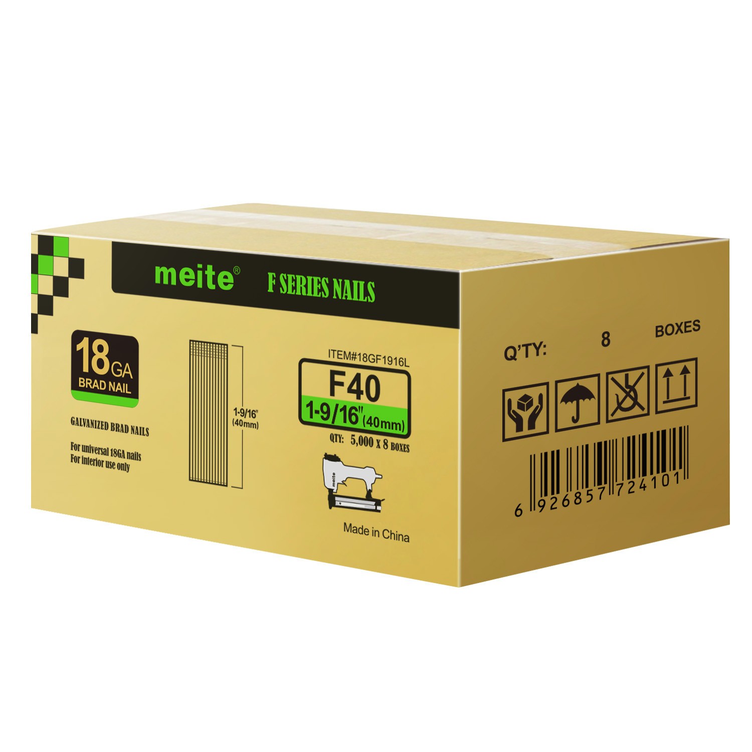 meite 18 Gauge Brad Finish Nails 1/2″ to 2″ Galvanized F Series Bluk Case