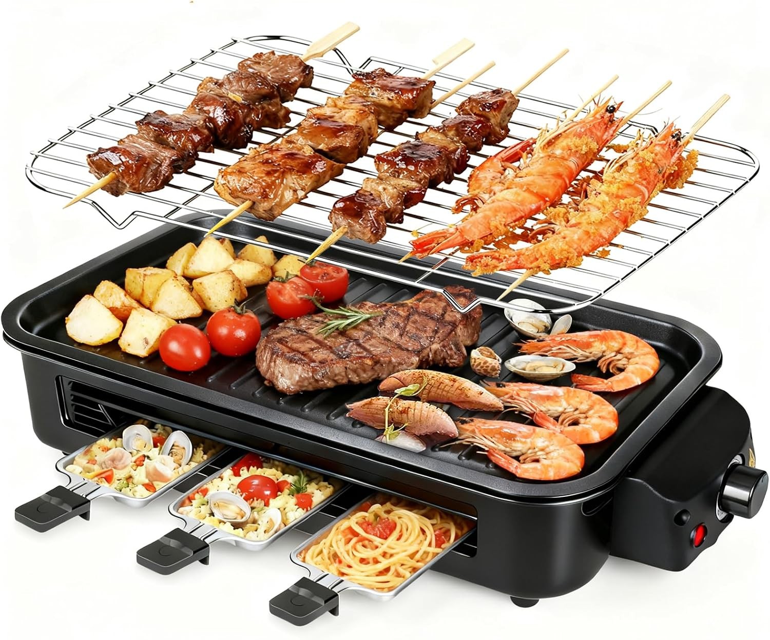 Electric Indoor Grill 1700W 2 in 1 Smokeless Griddle Grill Pan for Kitchen