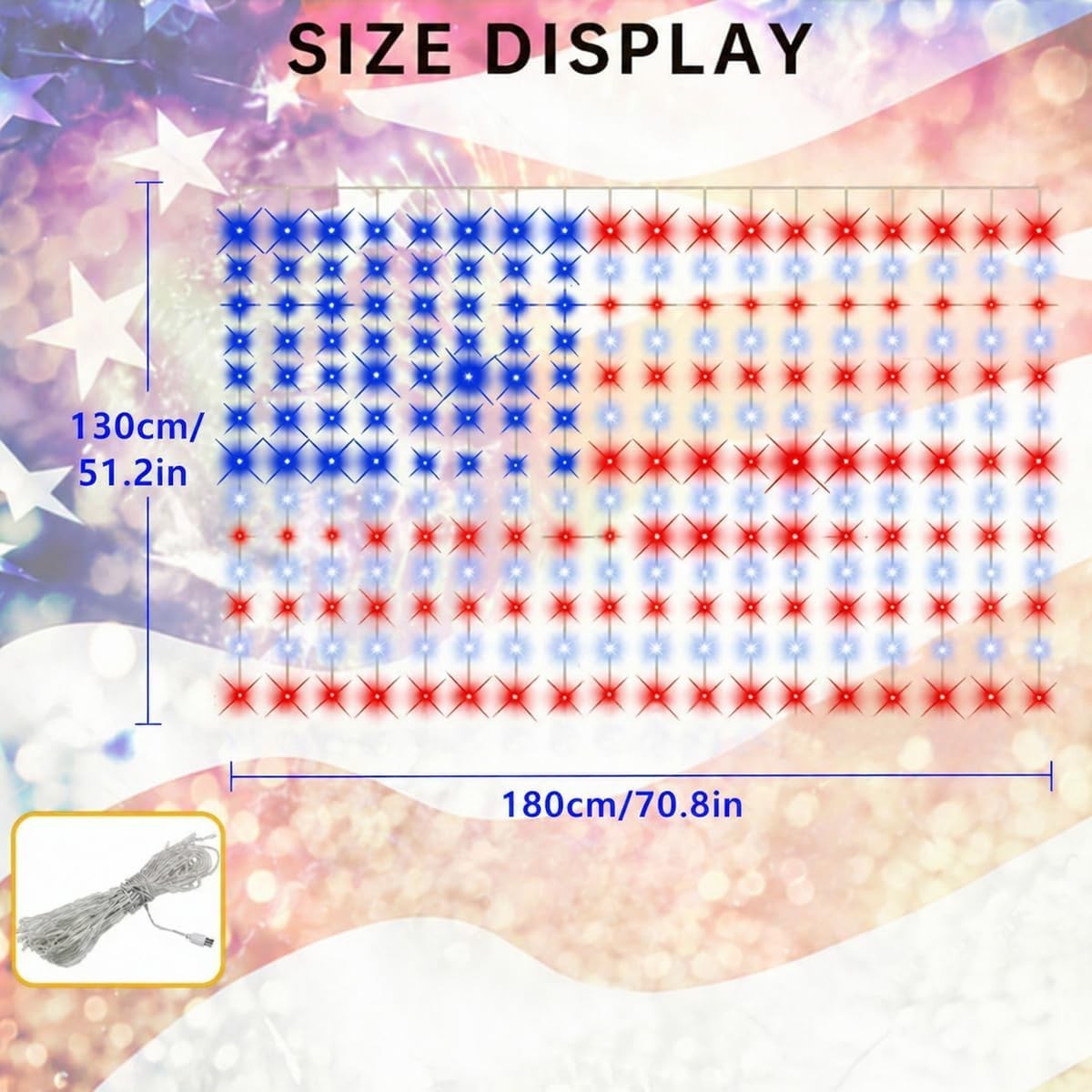American Flag String Lights, Waterproof Led Flag Net Light, with 420 Super Brigh