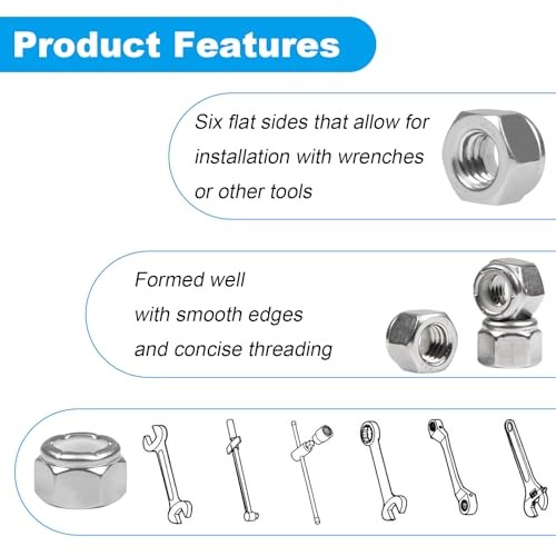 70PCS 5/16″-18 Nylon Insert Hex Lock Nuts,304 Stainless Steel 5/16″-18;70 PCS