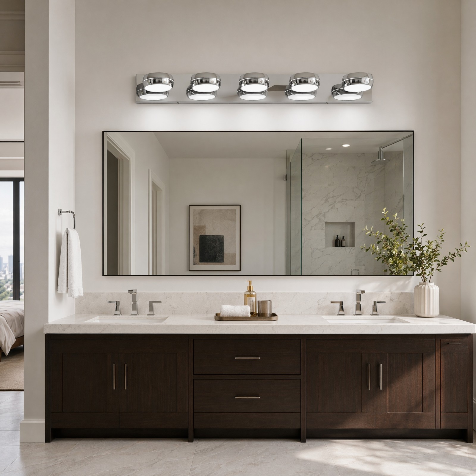 35 in Modern Chrome LED Vanity 5 Light Bathroom Over Mirror Wall Sconce Fixture