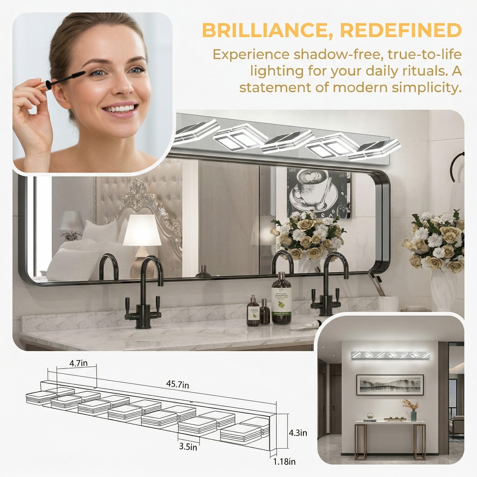 Chrome Dimmable LED Vanity Light 46 inch 7-Lights Wall Fixture Bathroom Mirror