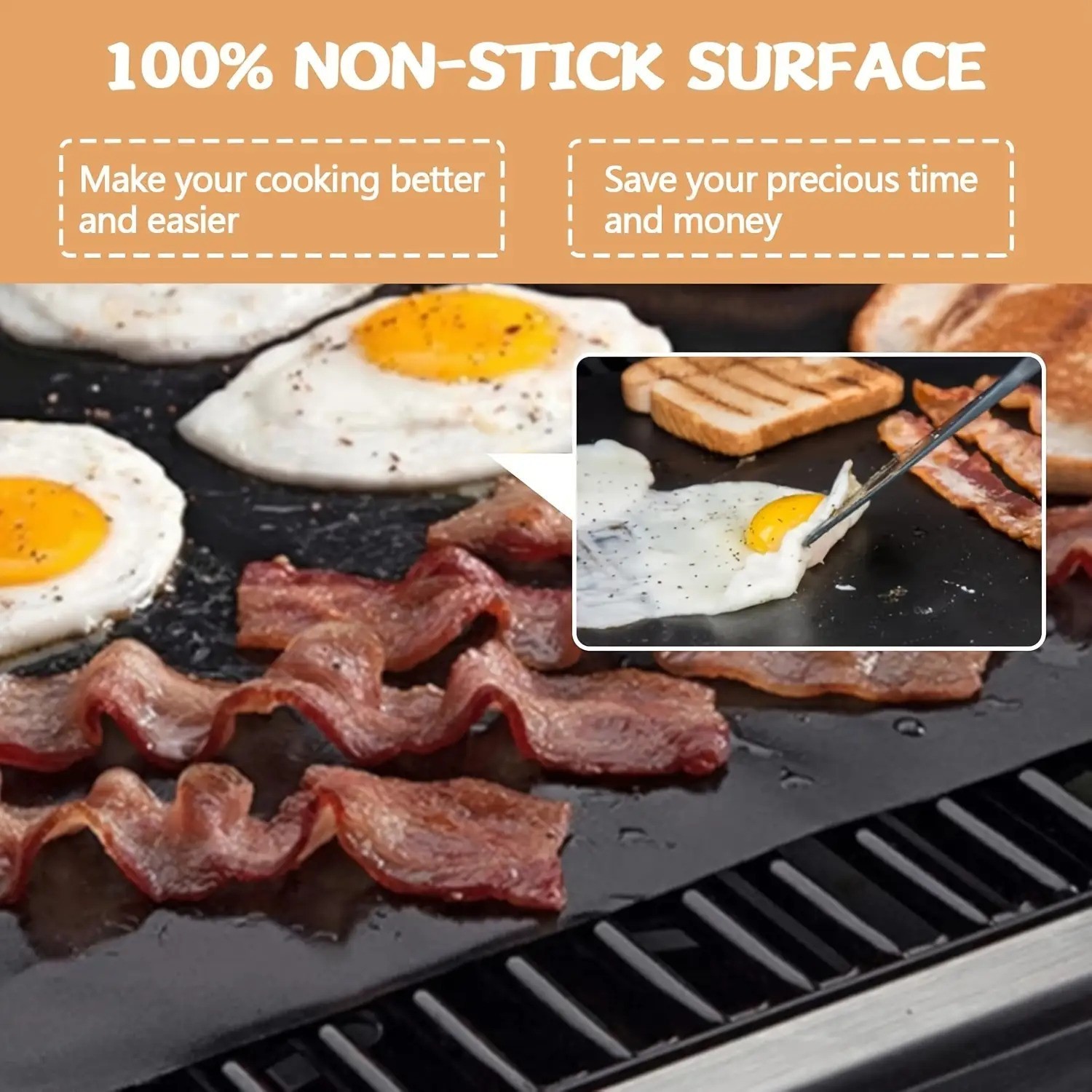 2-Pack Non-Stick BBQ Grill Mats Reusable Heat Resistant Easy to Clean
