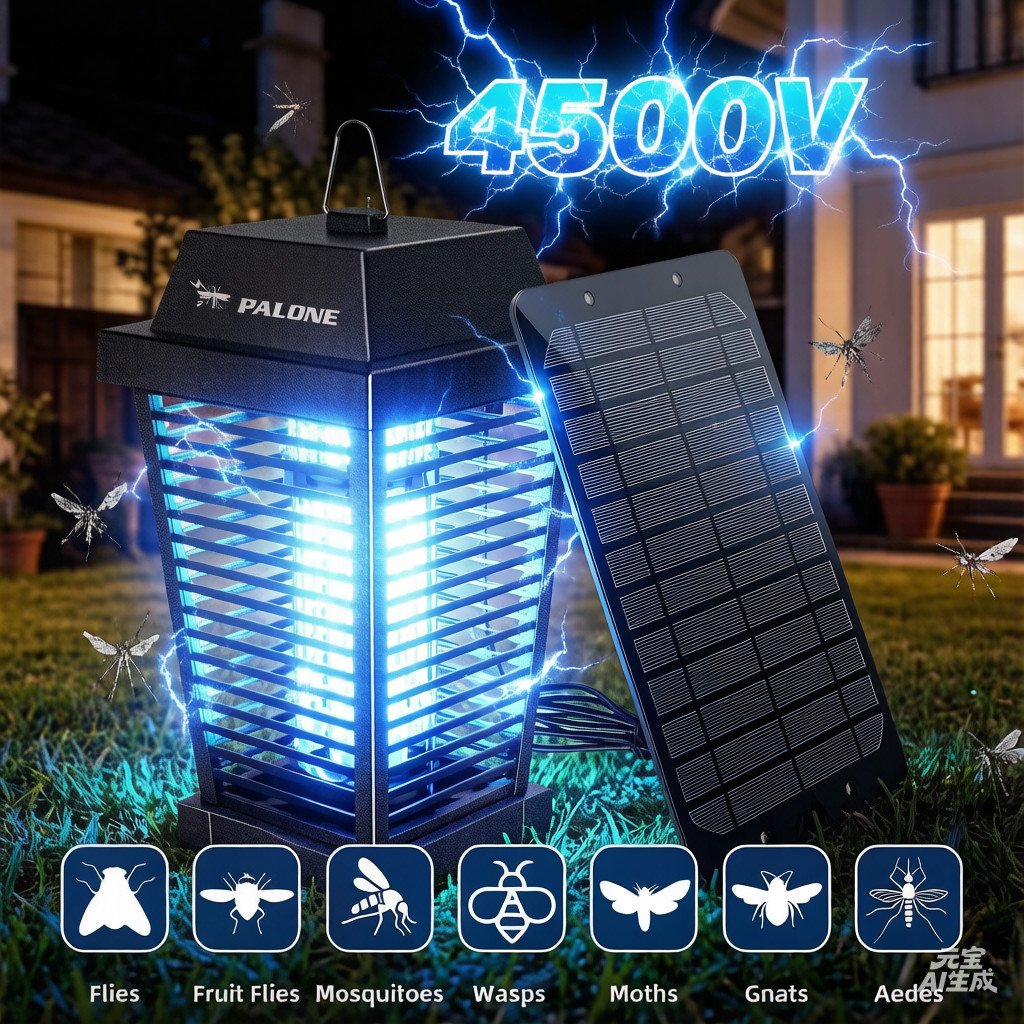 Solar Bug Zapper Outdoor, Mosquito Zapper Waterproof Electric Fly Zapper 4500V