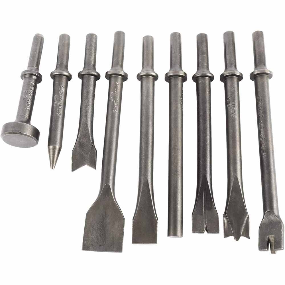 9 Piece Air Hammer Chisel Set Air Hammer Punch Chipping Bits Set 0.39In Shank