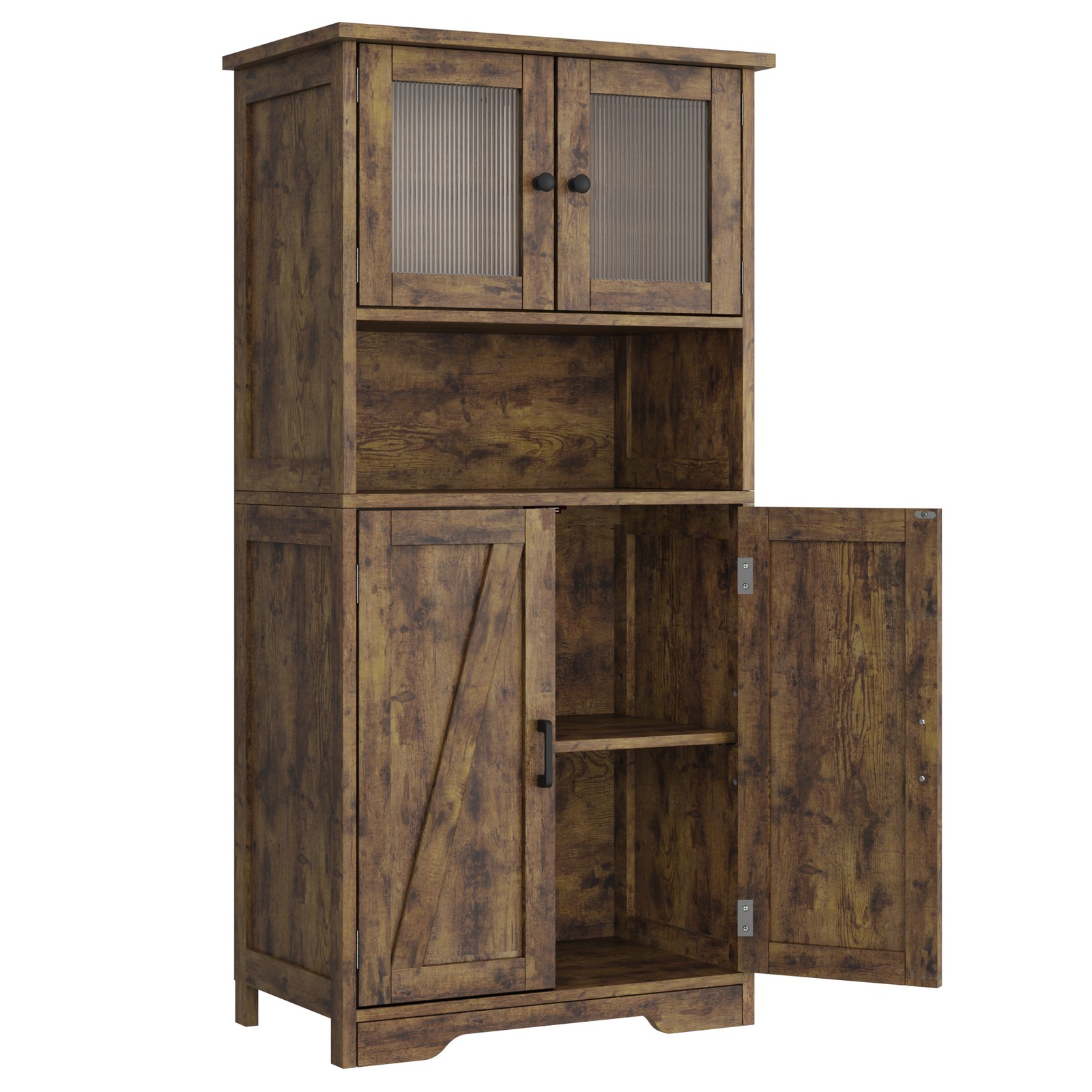 Storage Cabinet with Glass Doors & Adjustable Shelves, Kitchen Pantry Cabinet