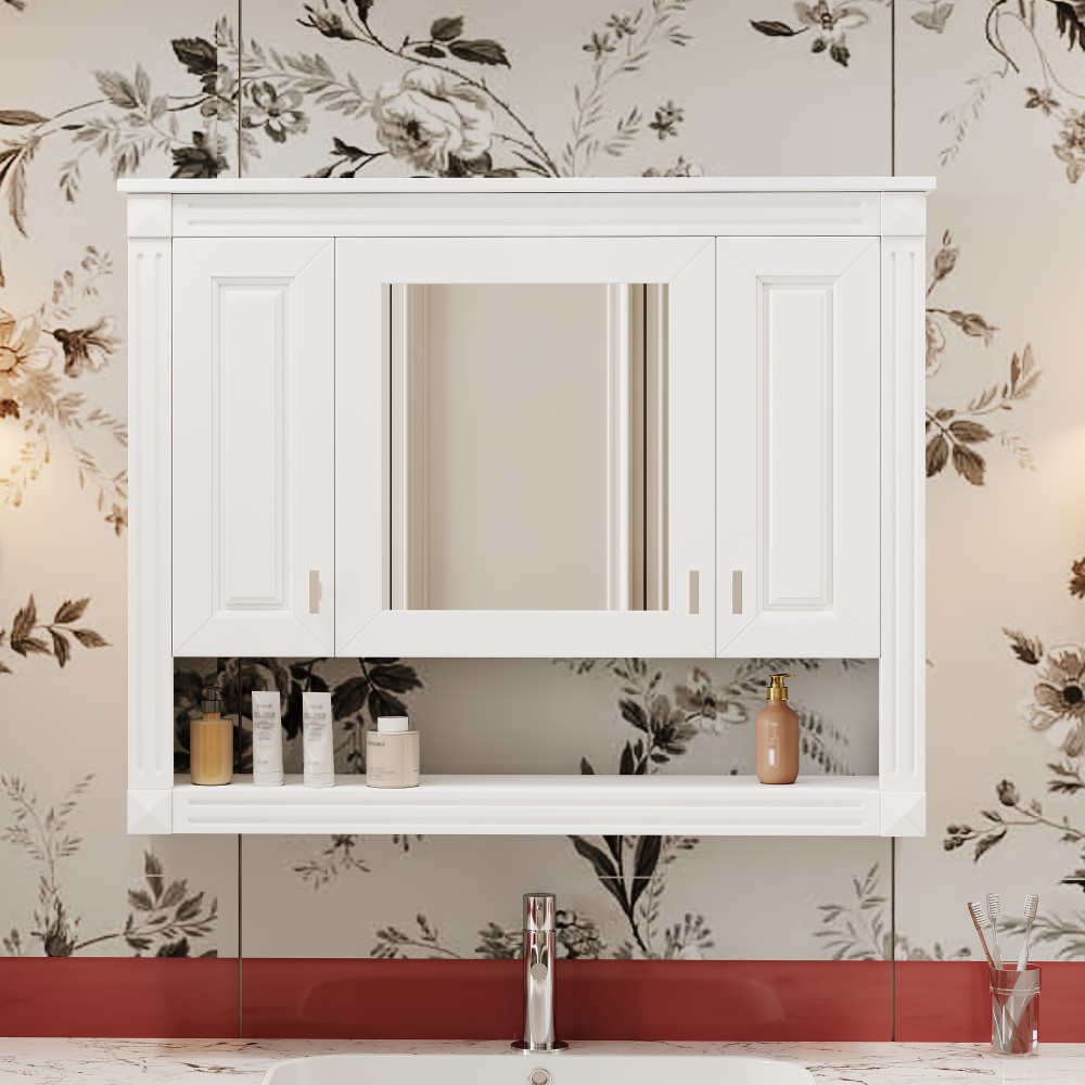 35in Bathroom Wall Cabinet w/Mirror,Wall Mounted Medicine Storage ,Open Shelf